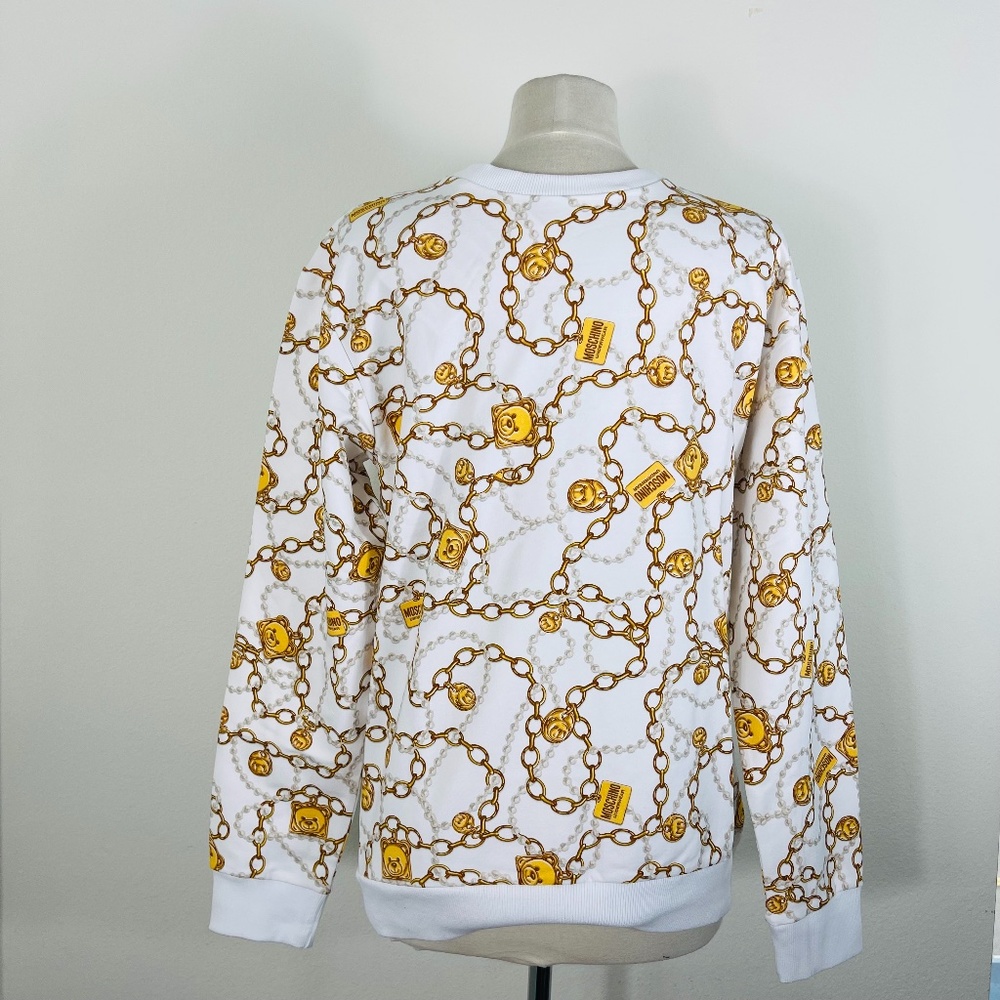 Moschino Bear Chain Printed White Sweaters